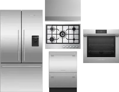 5 Piece Package Includes Refrigerator, Cooktop, Wall Oven, Hood And Dishwasher